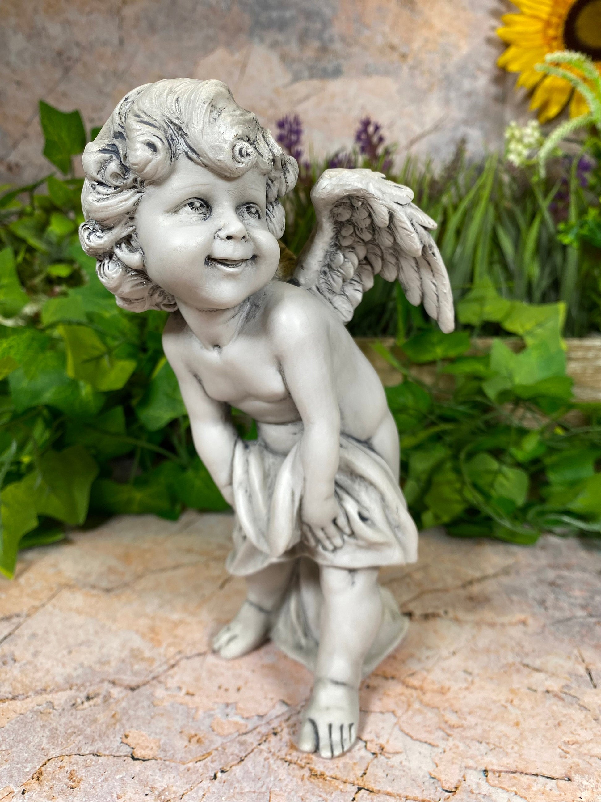 Cherubic Angel Figurine | Resin Statue Indoor/Outdoor Garden Decor | Classic Cherub Sculpture | Boxed Angelic Ornament-Osiris Craftworks