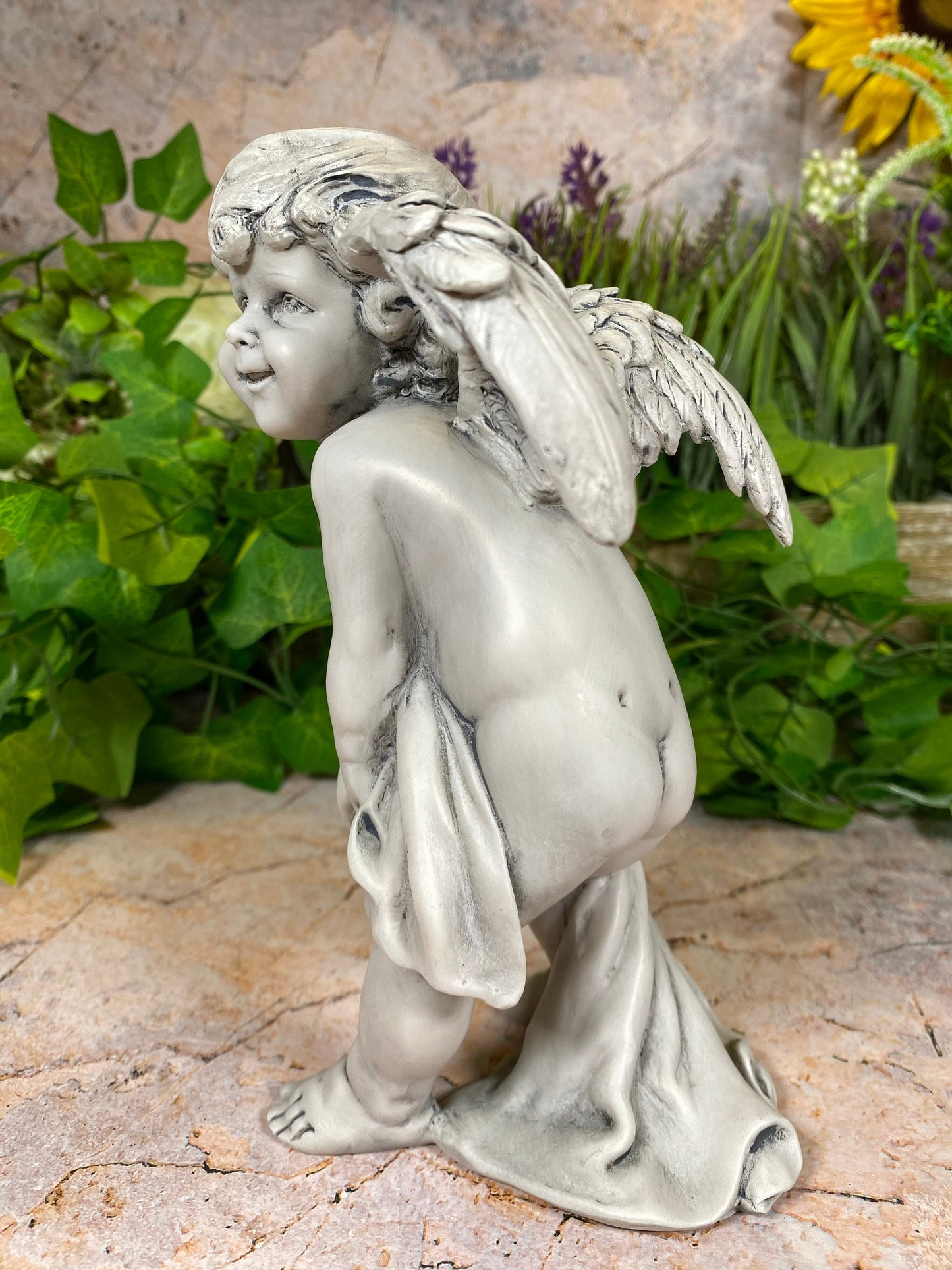 Cherubic Angel Figurine | Resin Statue Indoor/Outdoor Garden Decor | Classic Cherub Sculpture | Boxed Angelic Ornament-Osiris Craftworks