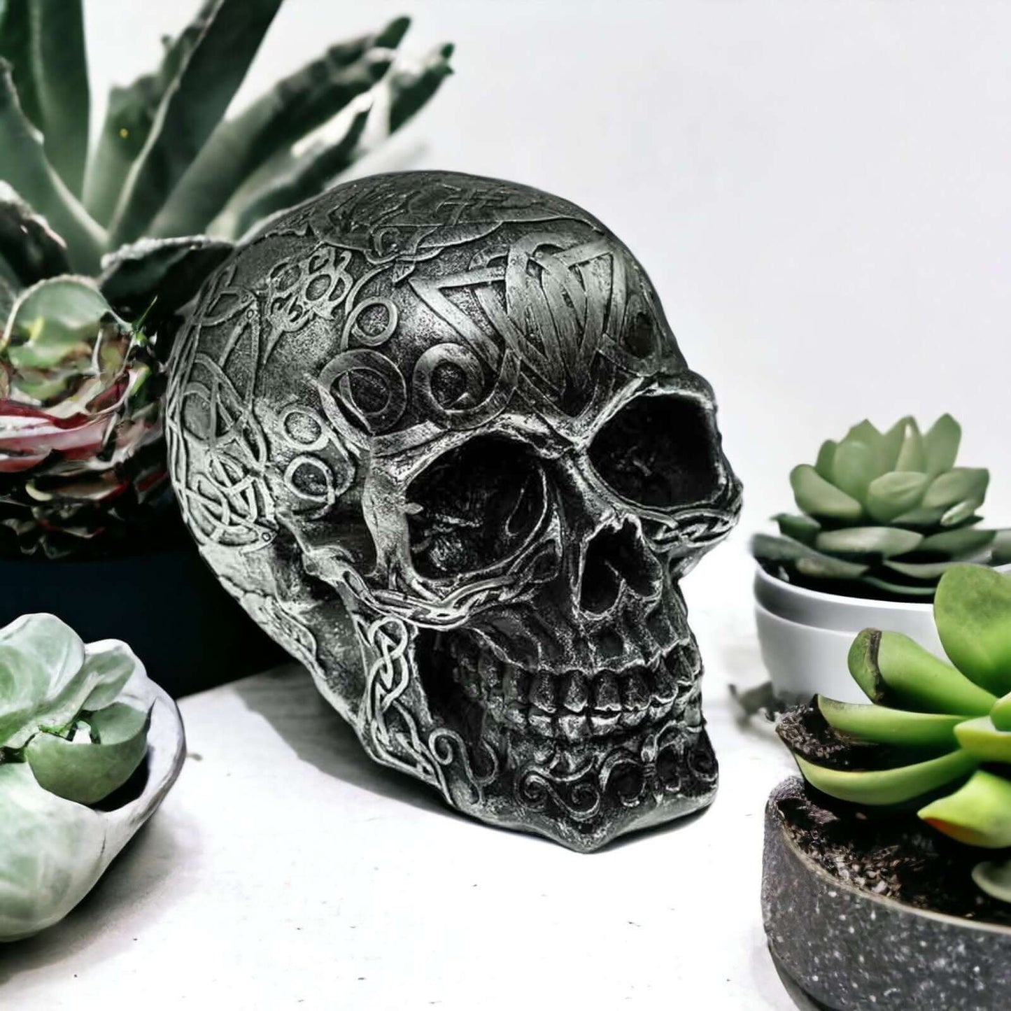 Celtic Style Resin Skull | Gothic Horror Decor | Halloween Special | Ornamental Collection Piece | 12.5x18cm-Osiris Craftworks