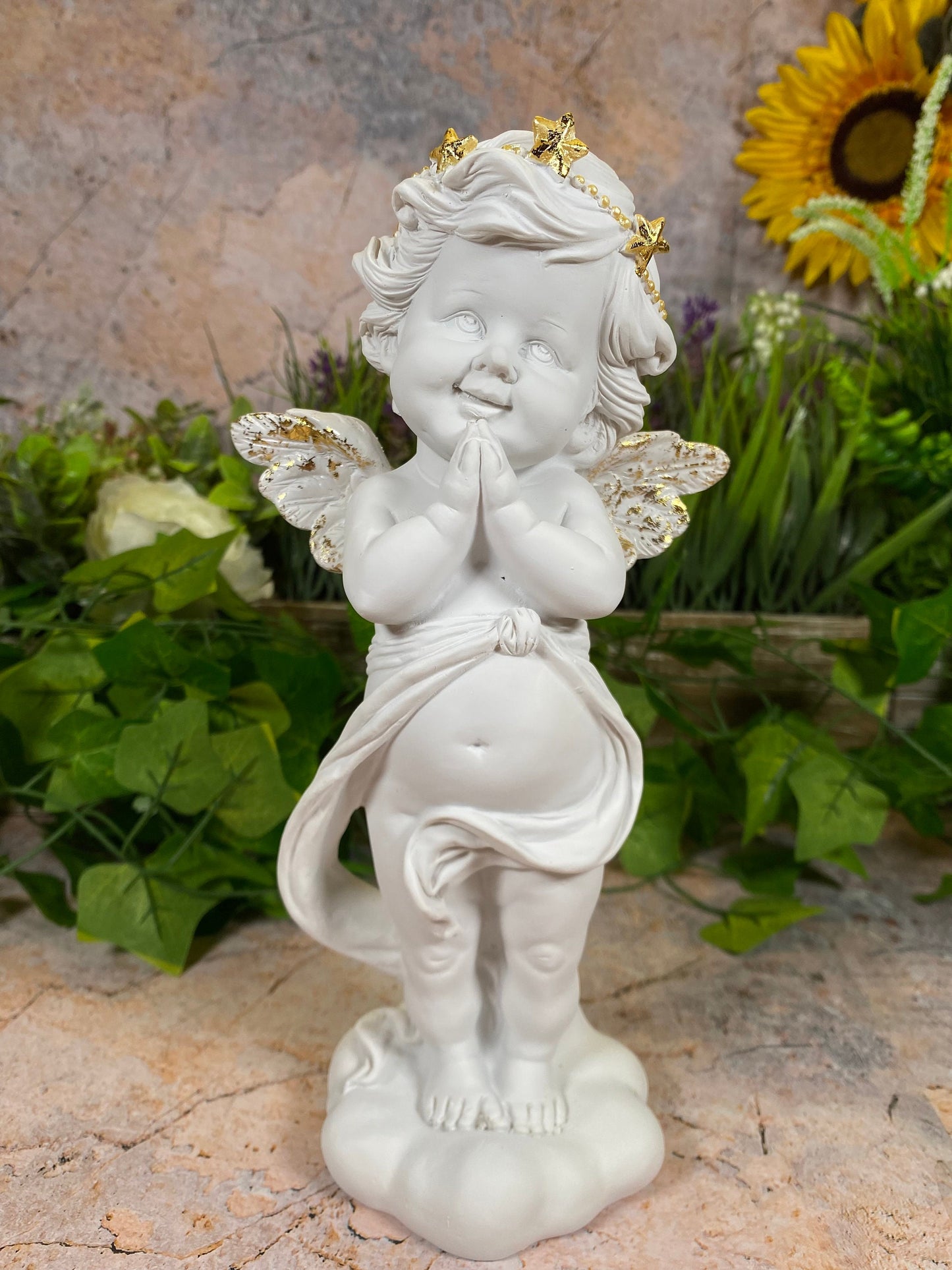 Cherubic Angel Figurine with Golden Crown - Handcrafted Resin Statue - Whimsical Home Decor - Boxed and Ideal for Gifting-Osiris Craftworks