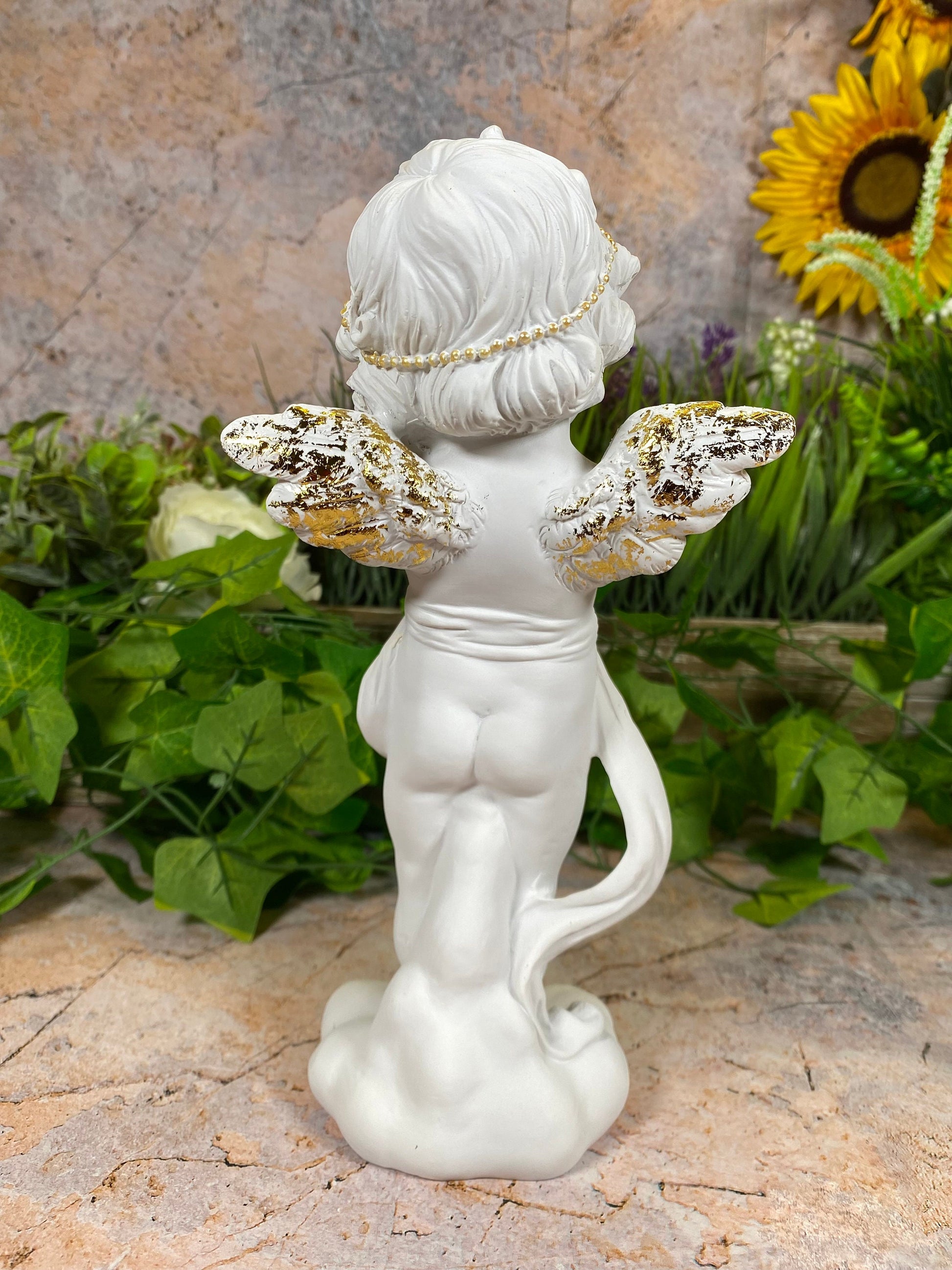 Cherubic Angel Figurine with Golden Crown - Handcrafted Resin Statue - Whimsical Home Decor - Boxed and Ideal for Gifting-Osiris Craftworks