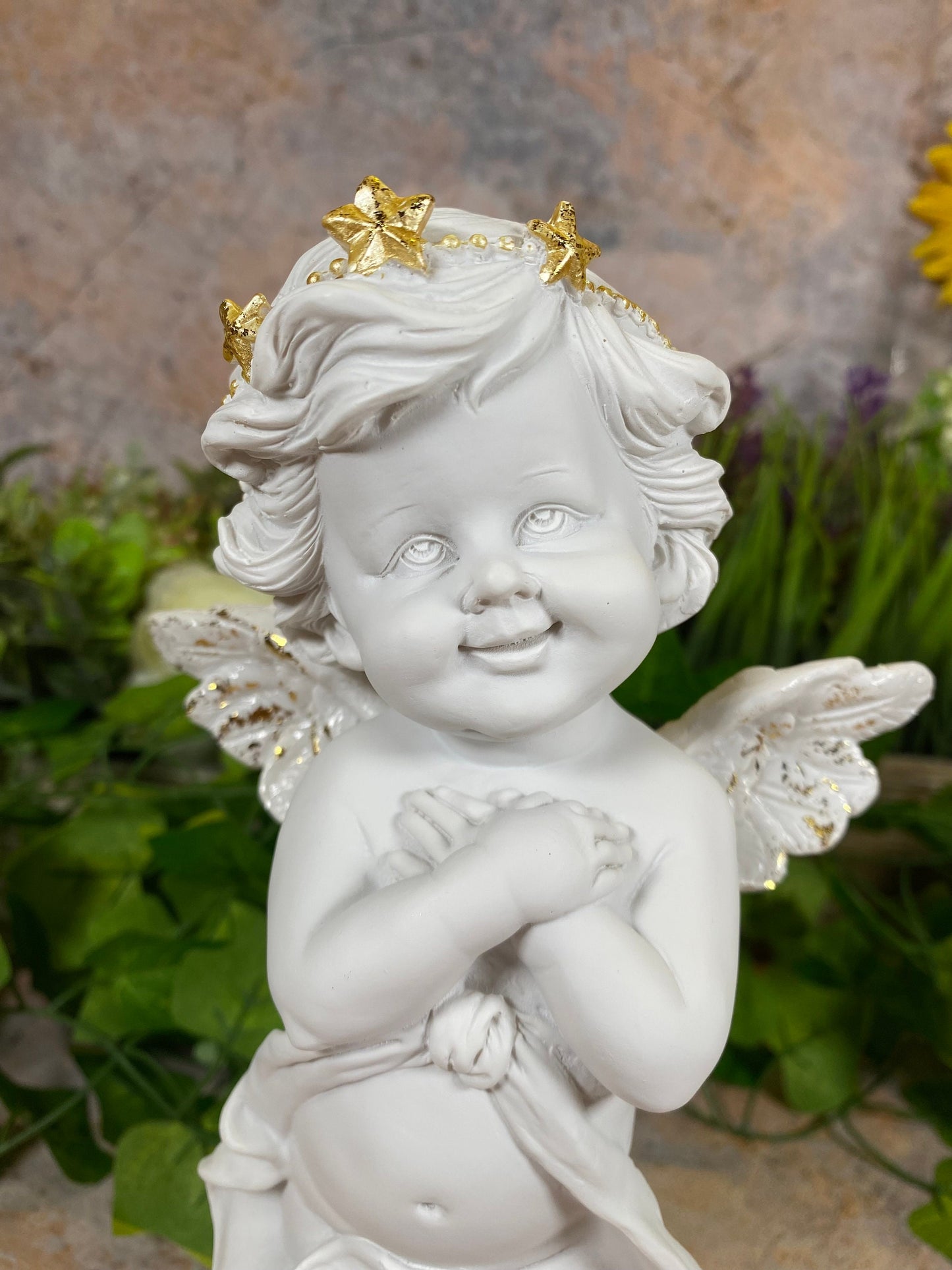 Enchanting Cherub Angel Statue with Gilded Accents - Elegantly Crafted Resin Cherub - Heavenly Nursery Decor - Boxed for Gifting"-Osiris Craftworks