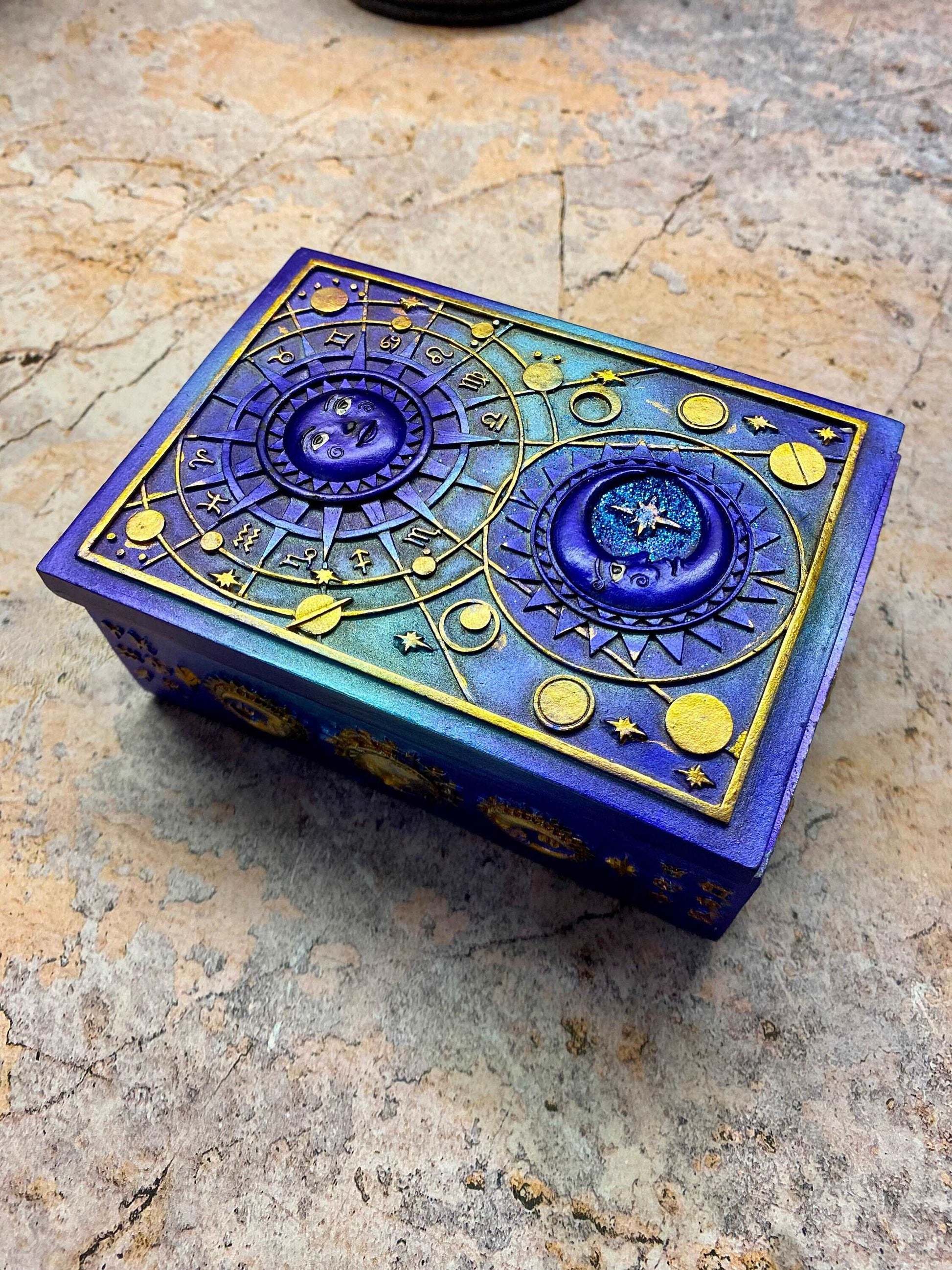 Astral Celestial Resin Box, Mystical Astrology Trinket Holder, Enchanted Zodiac Keepsake Box, Magic Moon and Stars Storage Case