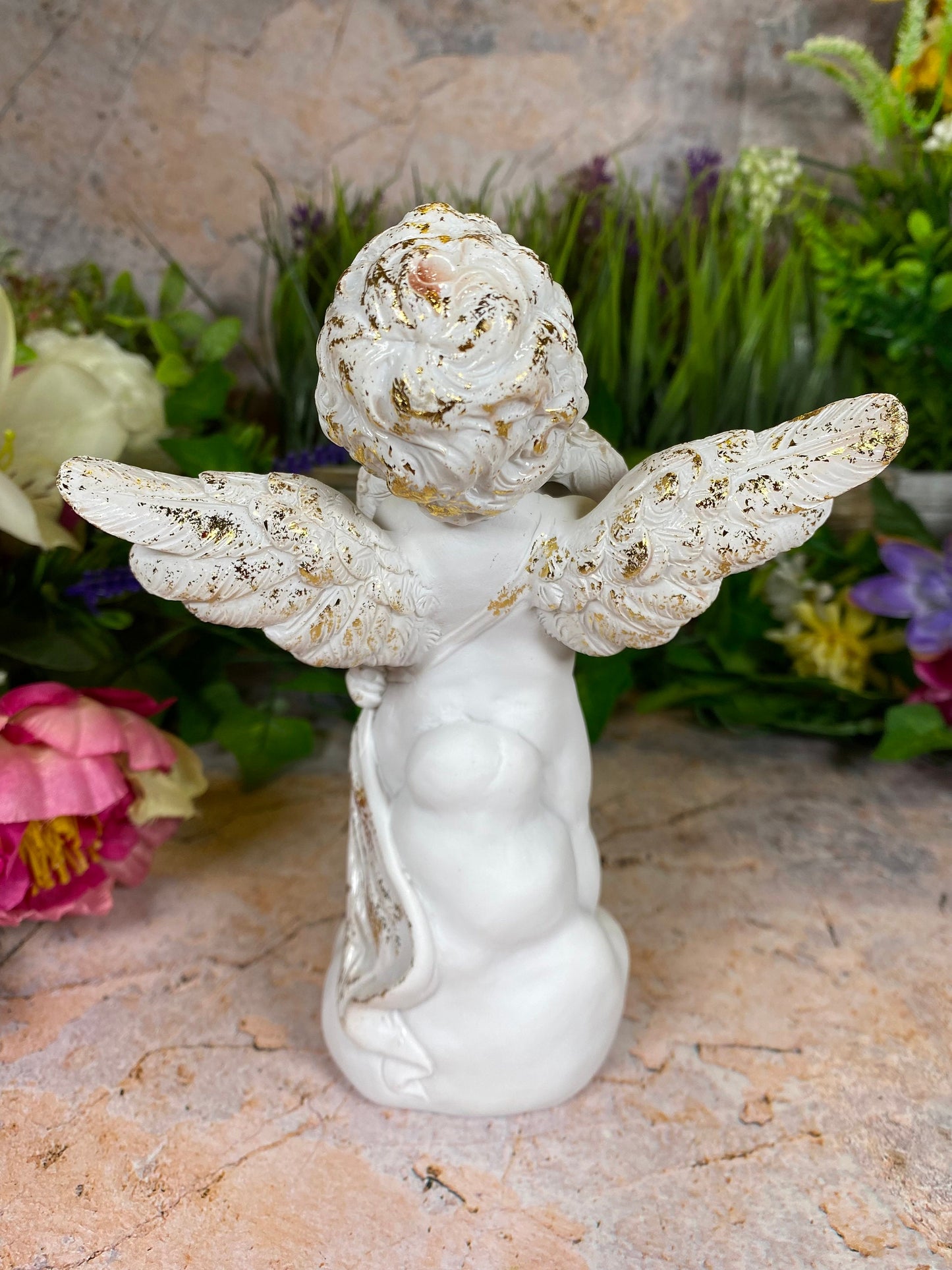 Cherubic Angel Figurine with Golden Accents, Resin Cherub Statue, Heavenly Child Sculpture, Spiritual Home Decor, Baptismal Gift-Osiris Craftworks