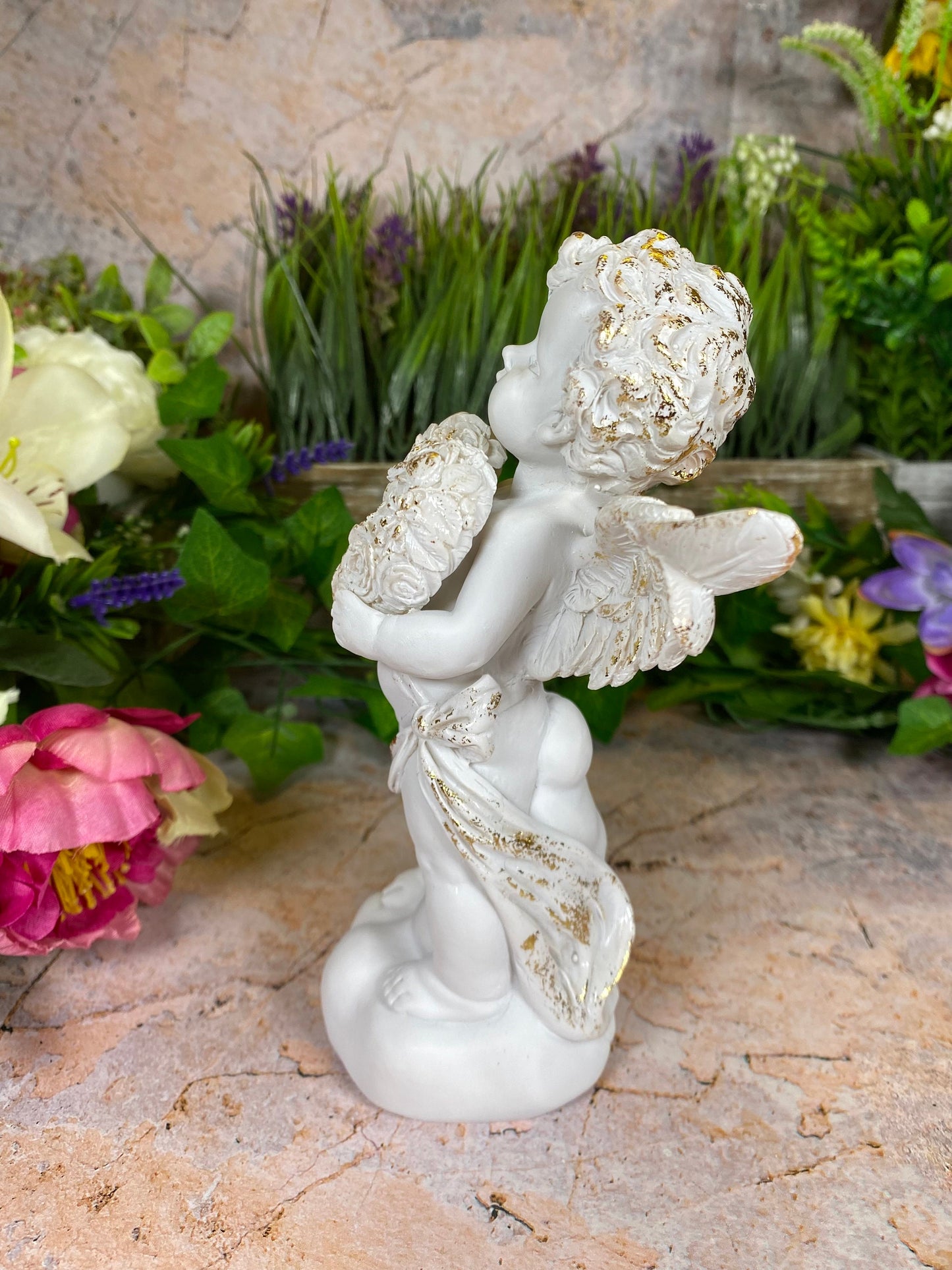 Cherubic Angel Figurine with Golden Accents, Resin Cherub Statue, Heavenly Child Sculpture, Spiritual Home Decor, Baptismal Gift-Osiris Craftworks