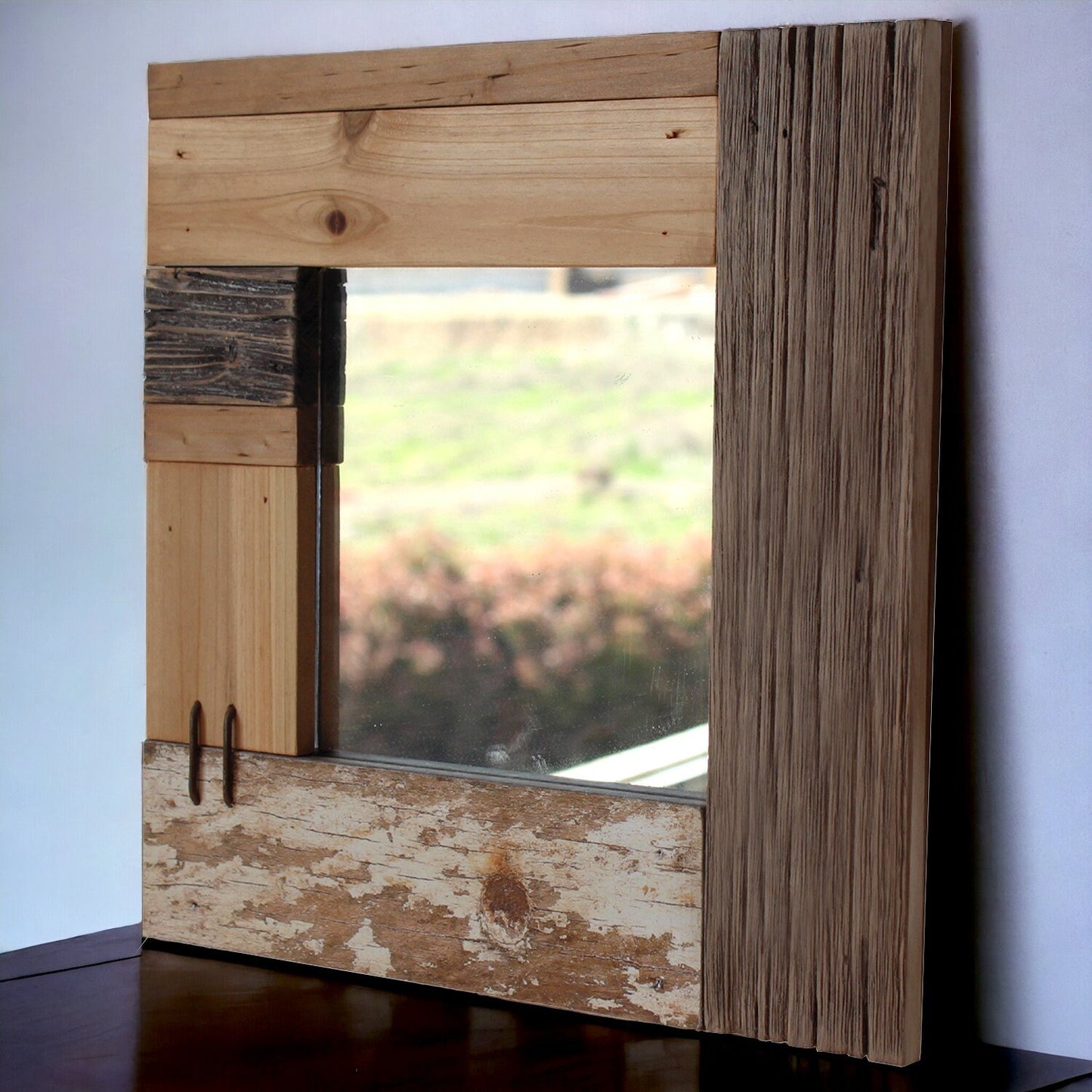 Rustic Handcrafted Driftwood Wall Mirror - Eco-Friendly Reclaimed Wood Frame - Artisanal Home Decor