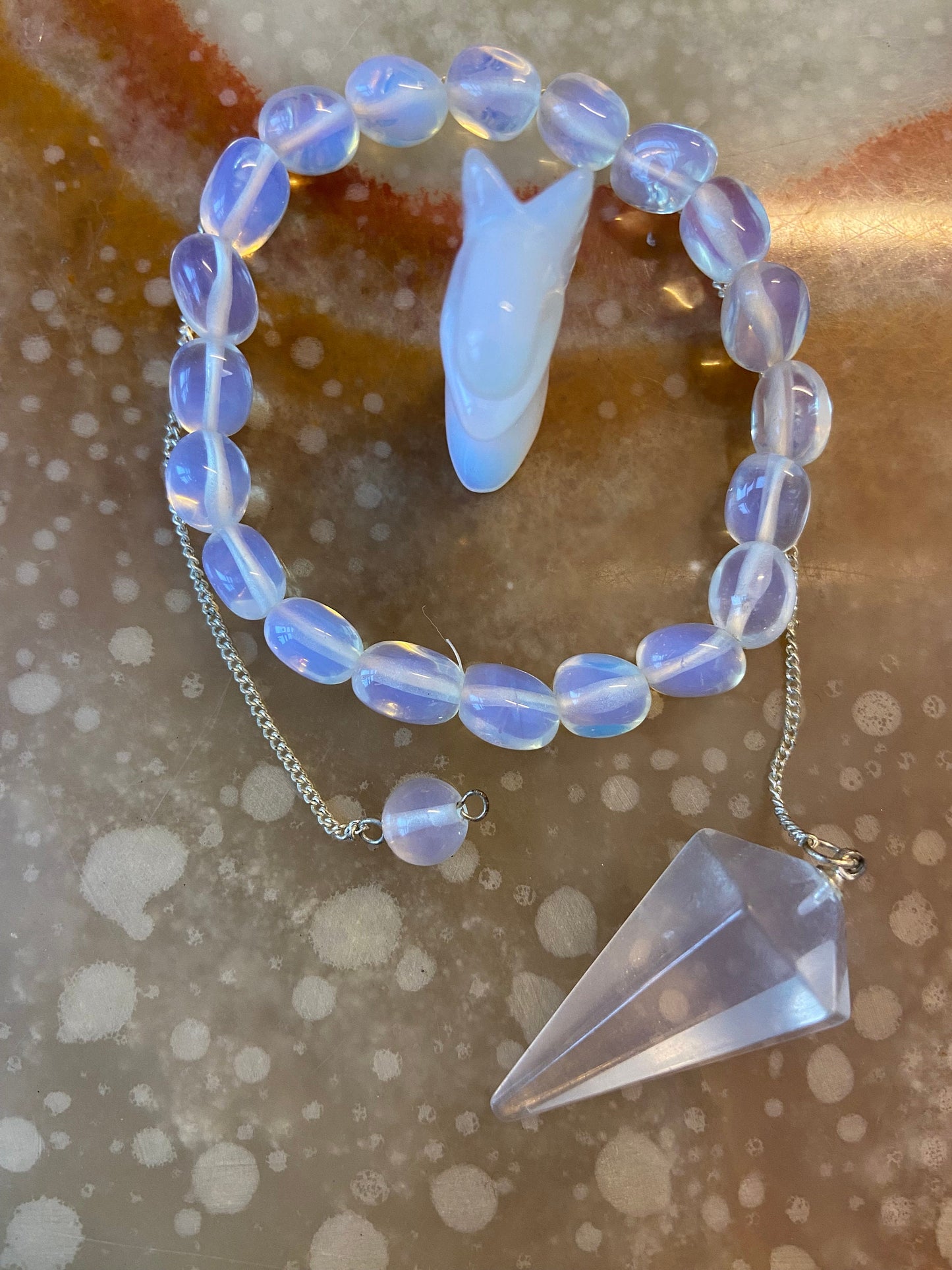 Opalite Angel, Bracelet & Dowsing Pendulum Set - Serene Energy Healing Collection-Osiris Craftworks