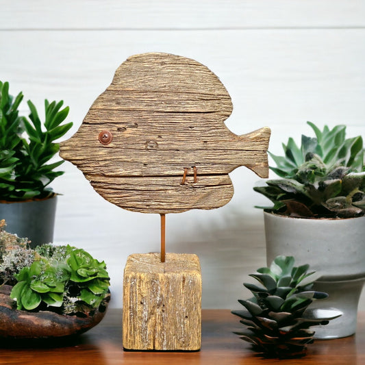 Rustic Driftwood Fish Figurine - Handcrafted Reclaimed Wood Fish Sculpture for Coastal Decor