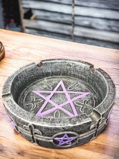 Mystical Purple Pentagram Ashtray Burner for Wiccan Rituals and Altar Occult Supplies-Osiris Craftworks