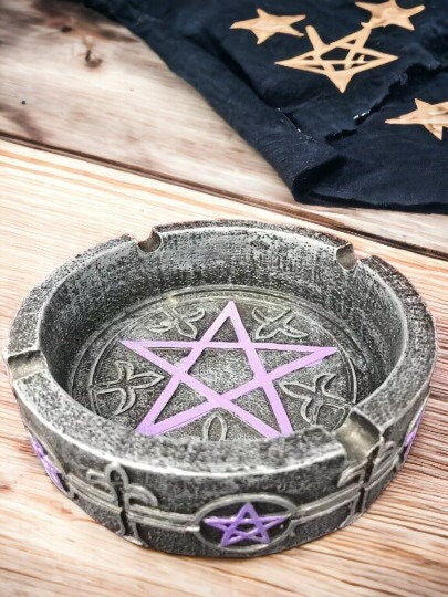 Mystical Purple Pentagram Ashtray Burner for Wiccan Rituals and Altar Occult Supplies-Osiris Craftworks