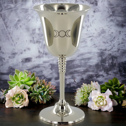 Elegant Triple Moon Goddess Silver Goblet - Perfect for Wicca, Pagan Rituals & Sacred Altars-Osiris Craftworks