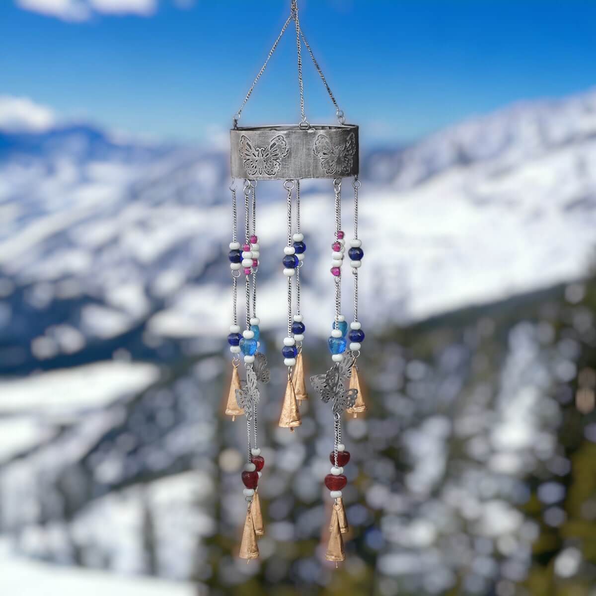 Large Grey Metal Wind Chime with Colourful Beads | Bohemian Garden Decor | Aesthetic Outdoor Windchime | Relaxing Sound | Boxed Gift Idea-Osiris Craftworks