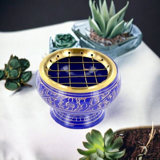 Hand-Engraved Purple Resin Incense Burner | Elegant Metal Ritual Vessel | Artistic Aromatherapy Accessory