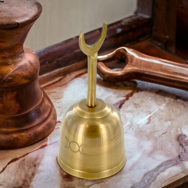 Brass Altar Bell with Triple Moon Engraving - Wiccan Ritual Tool - Spiritual, Harmonic Decor - Pagan Altar Accessory-Osiris Craftworks