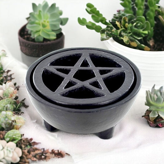 Cast Iron Pentagram Incense Burner Spiritual Altar Decor, Wiccan Ritual Tool, Aromatherapy Essential, Meditation Practice, Energy Cleansing-Osiris Craftworks