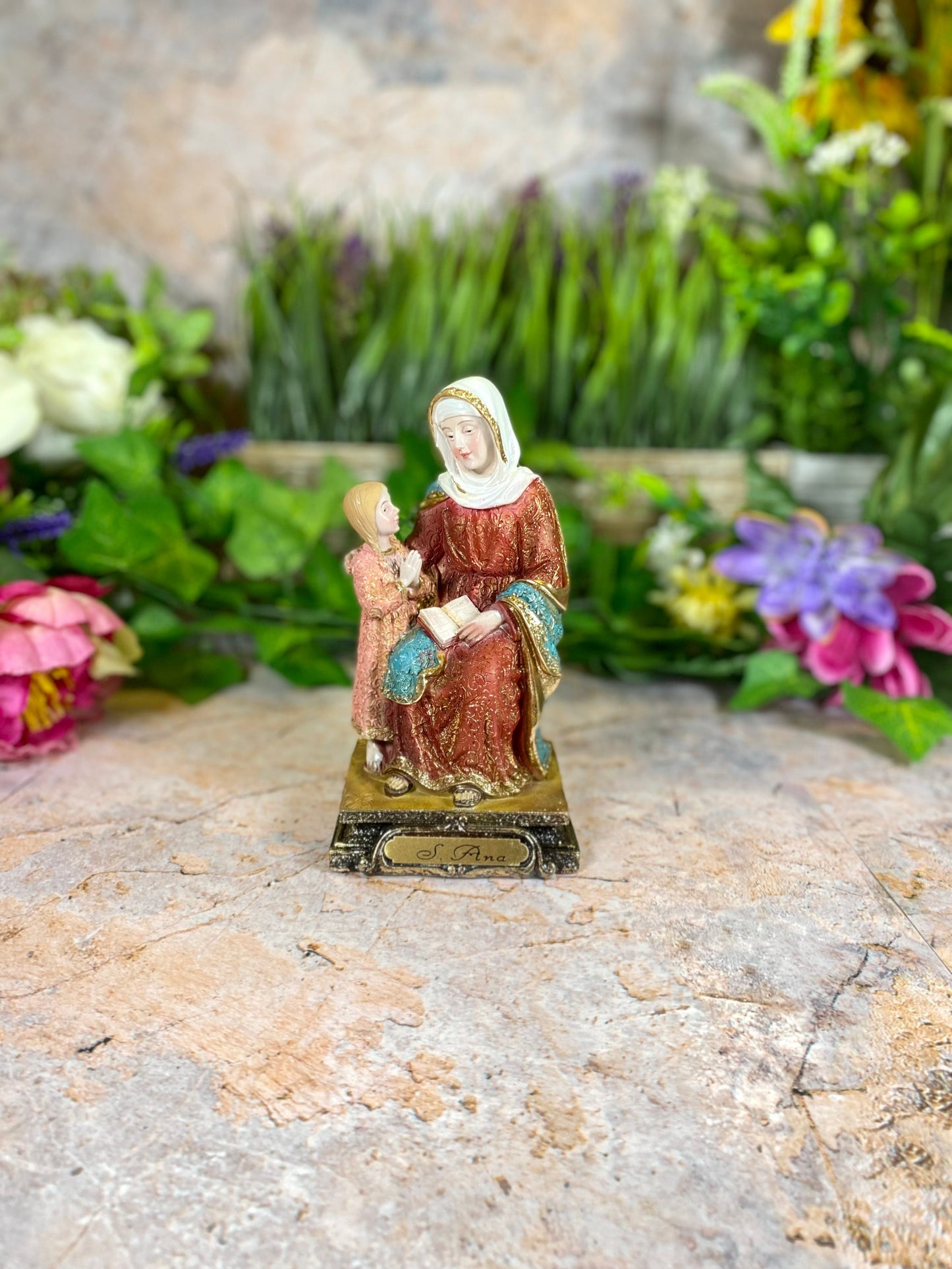 Saint Anne and Child Resin Figurine, Religious Statue, Patron Saint Decor, Inspirational Christian Art, Hand-Painted Family Sculpture-Osiris Craftworks