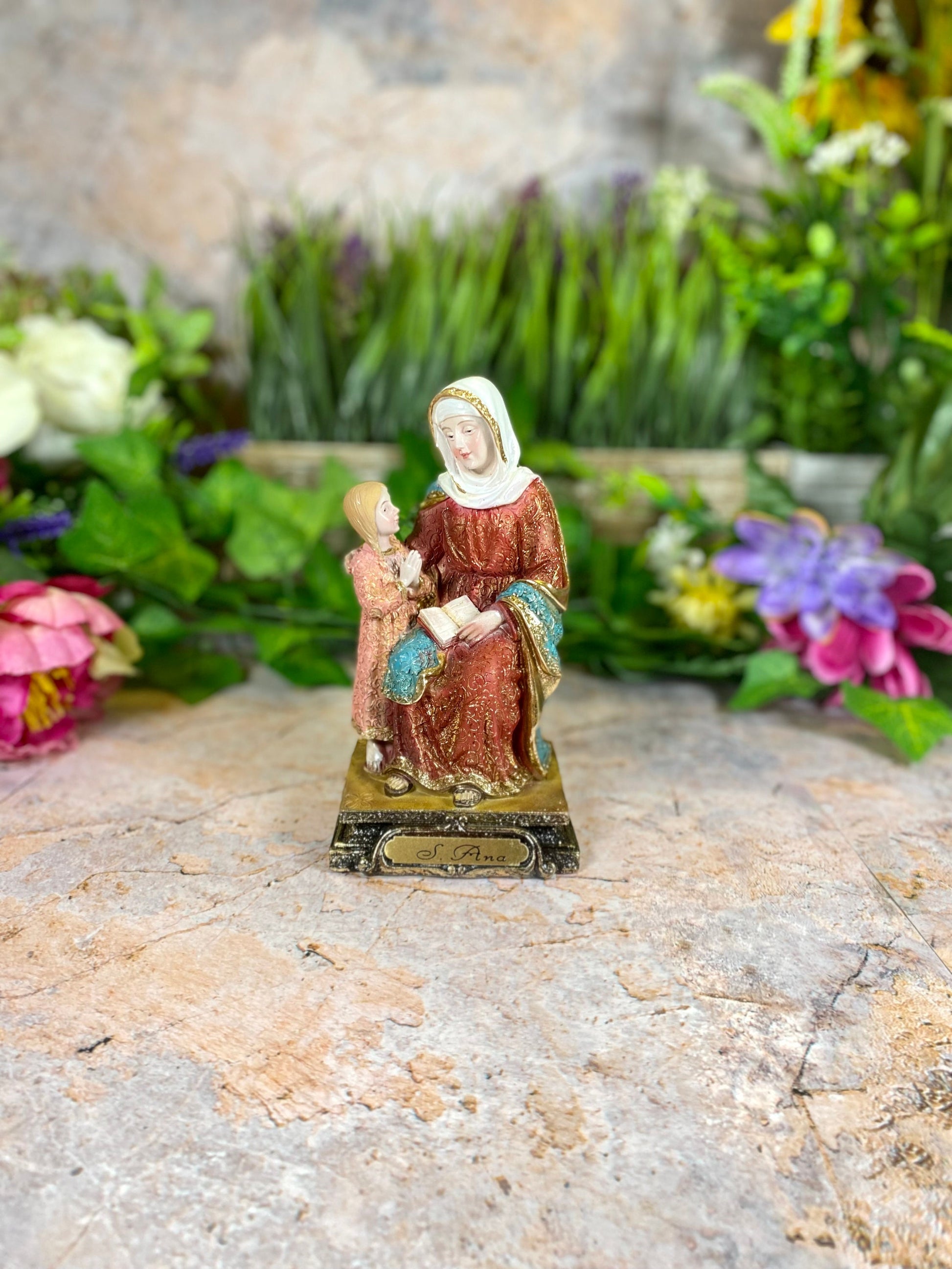 Saint Anne and Child Resin Figurine, Religious Statue, Patron Saint Decor, Inspirational Christian Art, Hand-Painted Family Sculpture-Osiris Craftworks