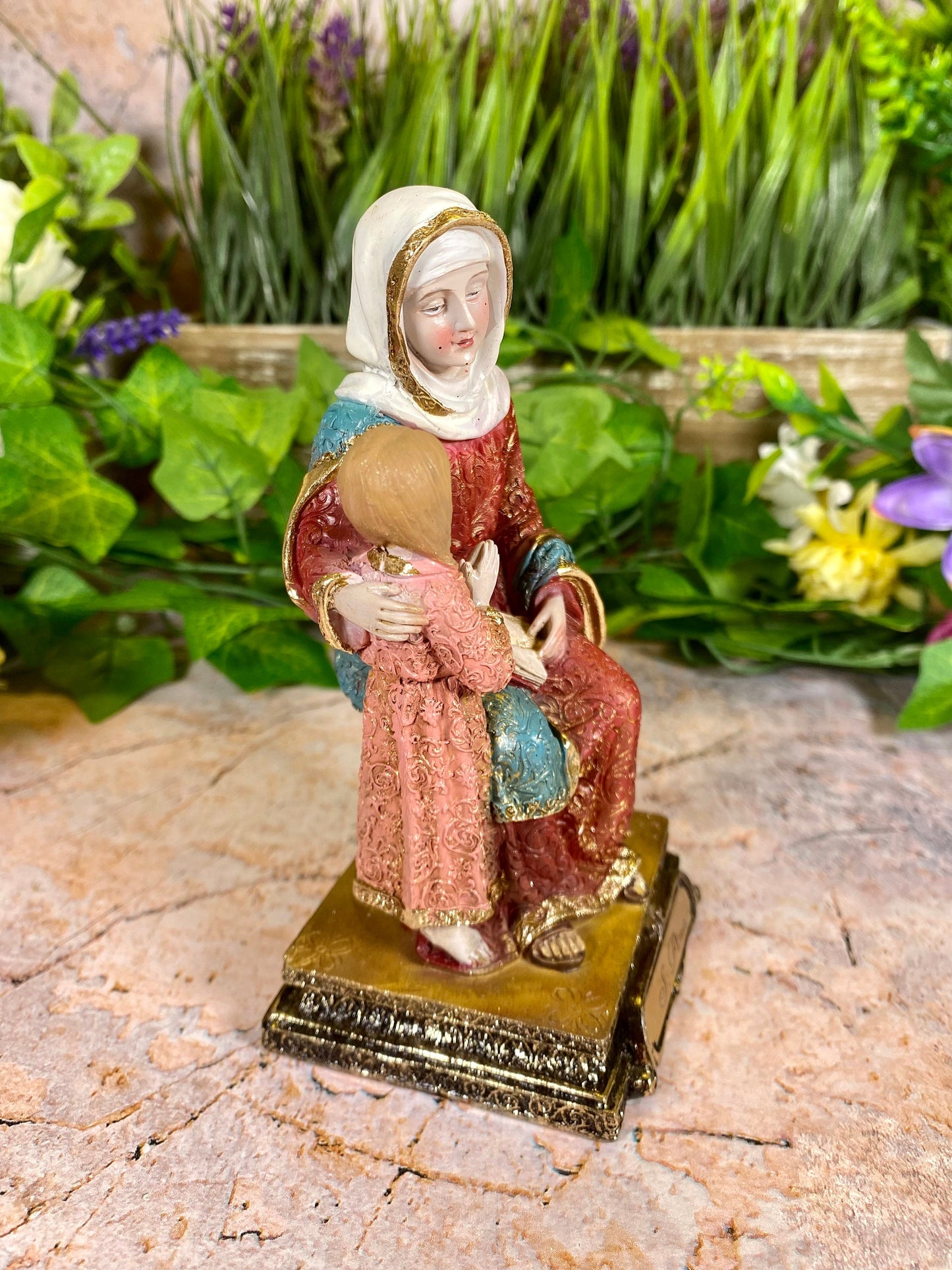 Saint Anne and Child Resin Figurine, Religious Statue, Patron Saint Decor, Inspirational Christian Art, Hand-Painted Family Sculpture-Osiris Craftworks