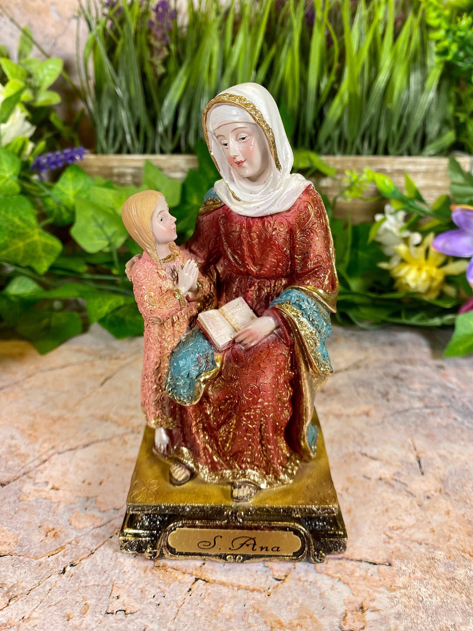 Saint Anne and Child Resin Figurine, Religious Statue, Patron Saint Decor, Inspirational Christian Art, Hand-Painted Family Sculpture-Osiris Craftworks