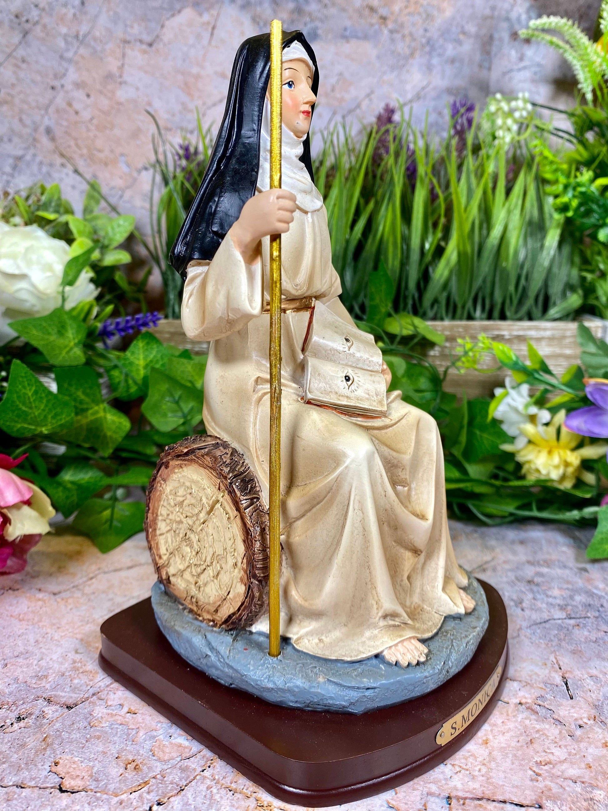 Saint Monica Resin Statue, Patroness of Mothers and Wives, Hand-Painted Figurine, Christian Home Decor, Inspirational Religious Art-Osiris Craftworks