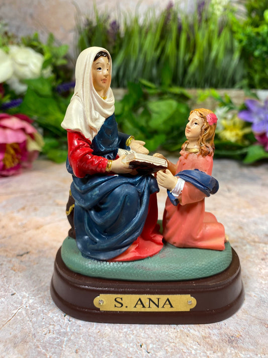 Saint Anne Teaching Mary Resin Statue, Hand-Painted Figurine, Inspirational Religious Decor, Christian Education Symbol-Osiris Craftworks