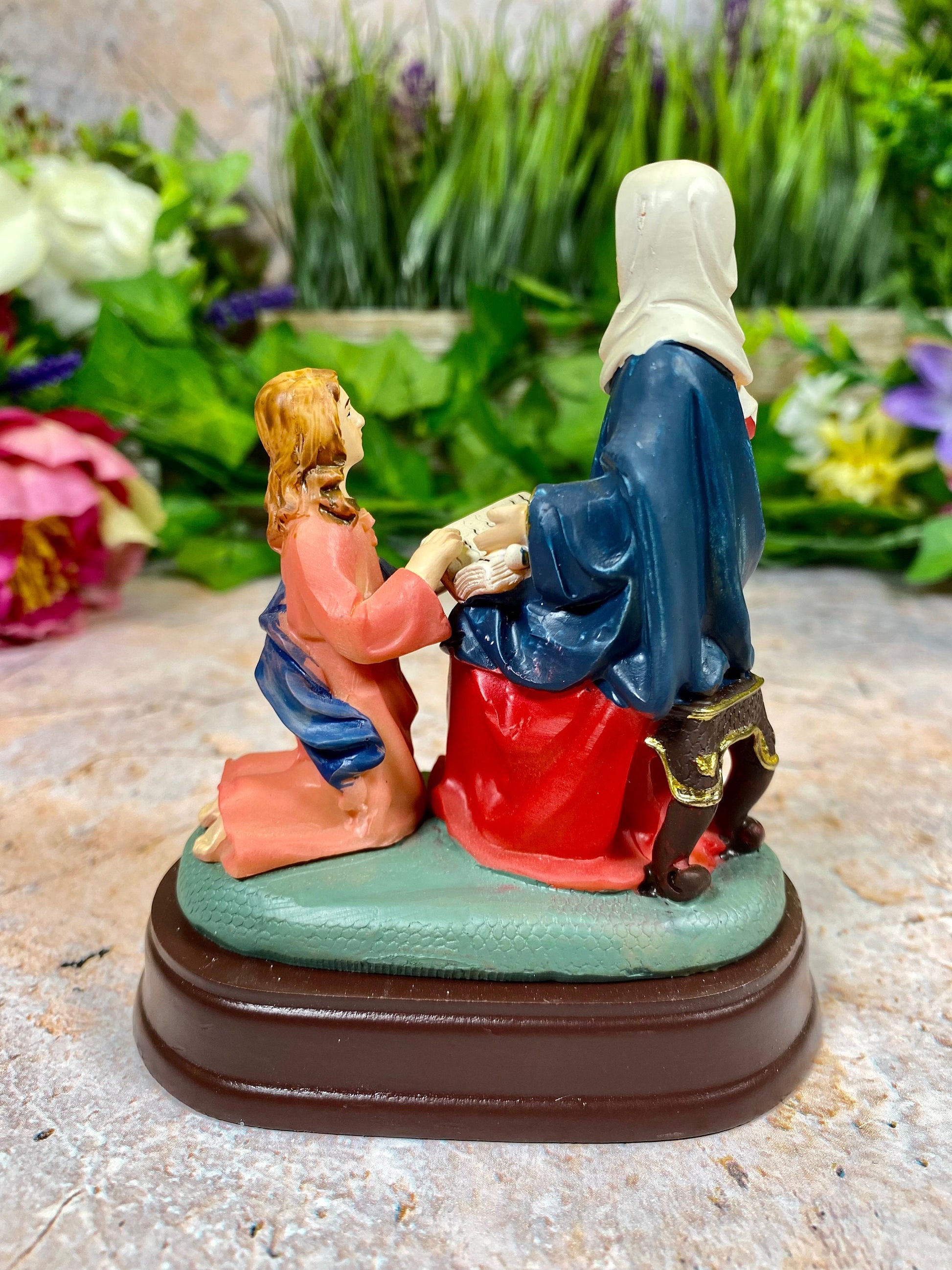 Saint Anne Teaching Mary Resin Statue, Hand-Painted Figurine, Inspirational Religious Decor, Christian Education Symbol-Osiris Craftworks