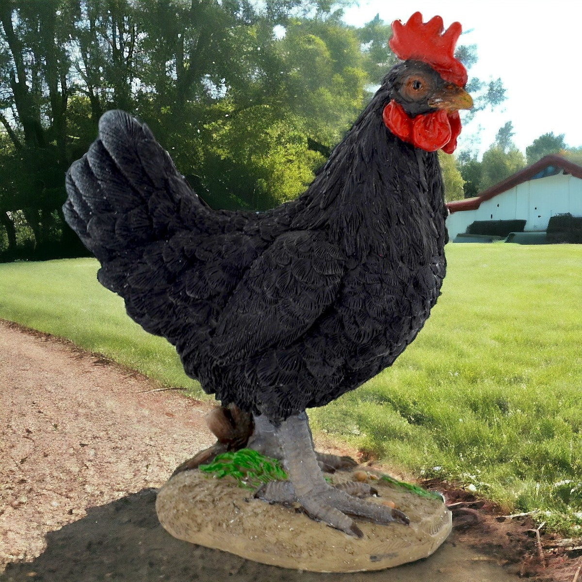 Figurine de poule noire de ferme rustique – Poulet en résine fabriqué à la main, décoration de cuisine de campagne réaliste, charmante statue d'animal de basse-cour