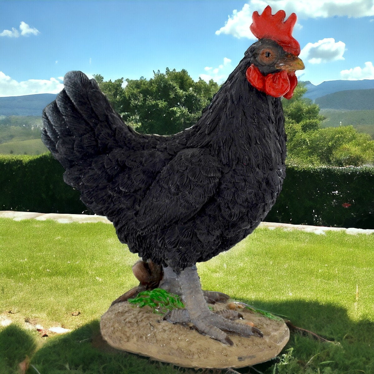 Rustic Farmhouse Black Hen Figurine – Handcrafted Resin Chicken, Realistic Country Kitchen Decor, Charming Barnyard Animal Statue