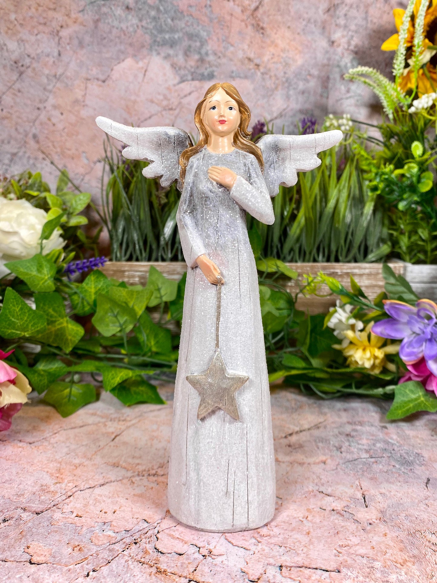 Glittering Guardian Angel Resin Figurine, Sparkling Angelic Statue, Protector and Guide, Spiritual Home Decor, Blessing Gift-Osiris Craftworks