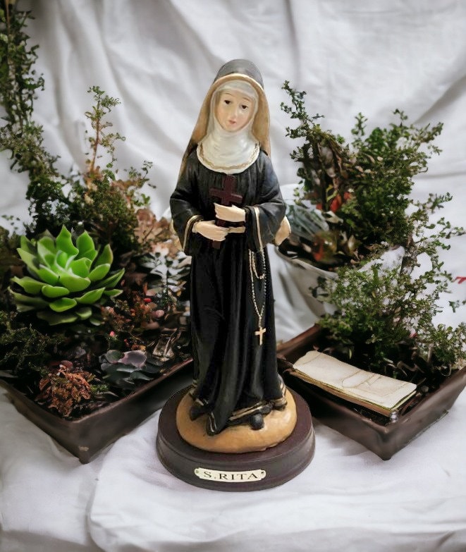 Saint Rita of Cascia Resin Statue, Patron Saint of Lost Causes, Detailed Religious Figurine, Inspirational Christian Art, Spiritual Decor-Osiris Craftworks