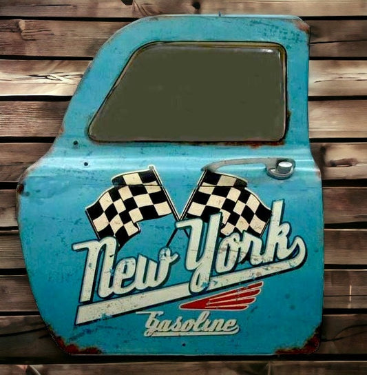 Vintage New York Gasoline Mirror, Retro Automotive Wall Decor, Classic Car Part Reflective Art, Unique Garage Accessory