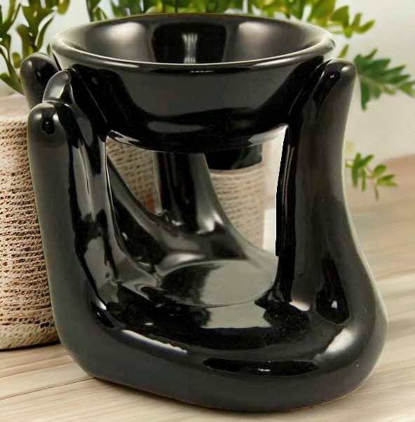 Brûleur à huile en céramique noir brillant - Diffuseur d'aromathérapie élégant, support d'huile essentielle, accessoire de parfum d'intérieur, pièce de décoration moderne