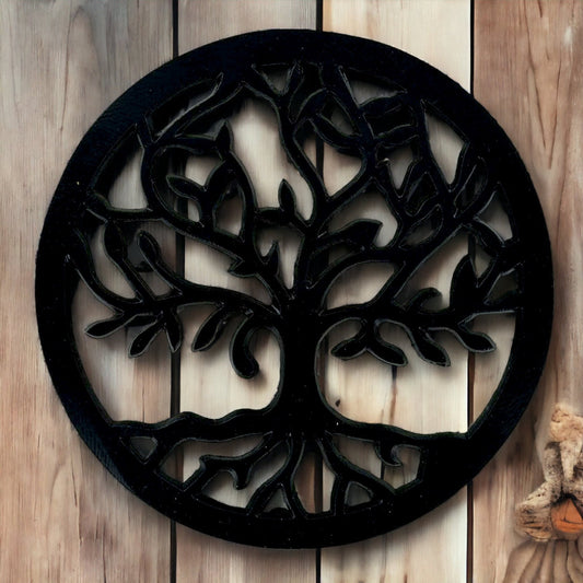 Tree of Life Metal Trivet, Decorative Kitchen Accessory, Black Cast Iron Hot Pad, Artistic Pot Holder, Stylish Home Decor