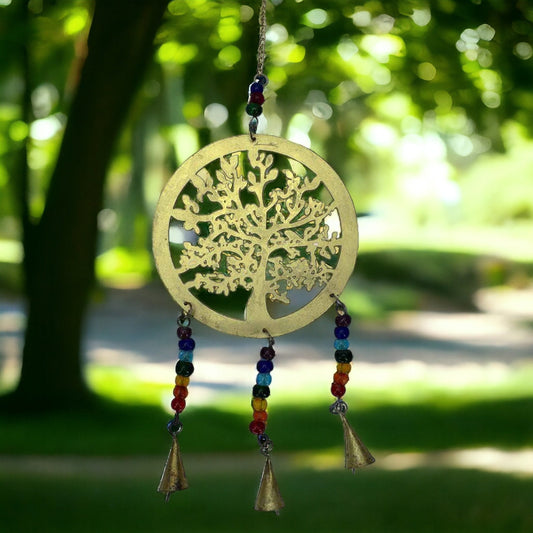 Enchanting Tree of Life Wind Chime Garden Decor | Colorful Beaded Chimes with Rustic Bells | Harmonious Zen Sound | Outdoor Decoration-Osiris Craftworks