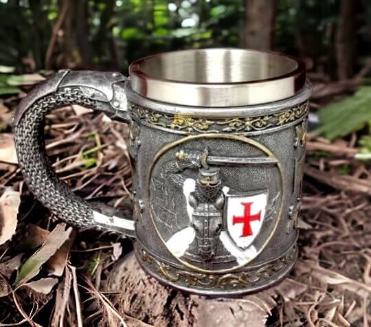 Templar Knight Tankard | Medieval Chivalry Mug with Stainless Steel Insert | Handcrafted Resin & Metal | Historical Drinkware-Osiris Craftworks