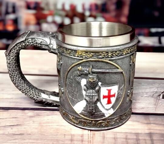 Templar Knight Tankard | Medieval Chivalry Mug with Stainless Steel Insert | Handcrafted Resin & Metal | Historical Drinkware-Osiris Craftworks