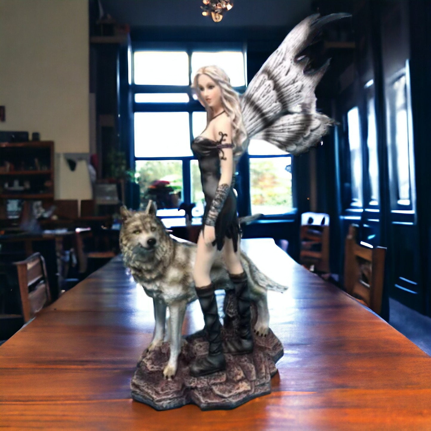 Winged Guardian: Majestic Resin Fairy with Wolf Figurine, Ethereal Fantasy Statue, Mystical Creature Decor, Artisan-Crafted Ornament-Osiris Craftworks