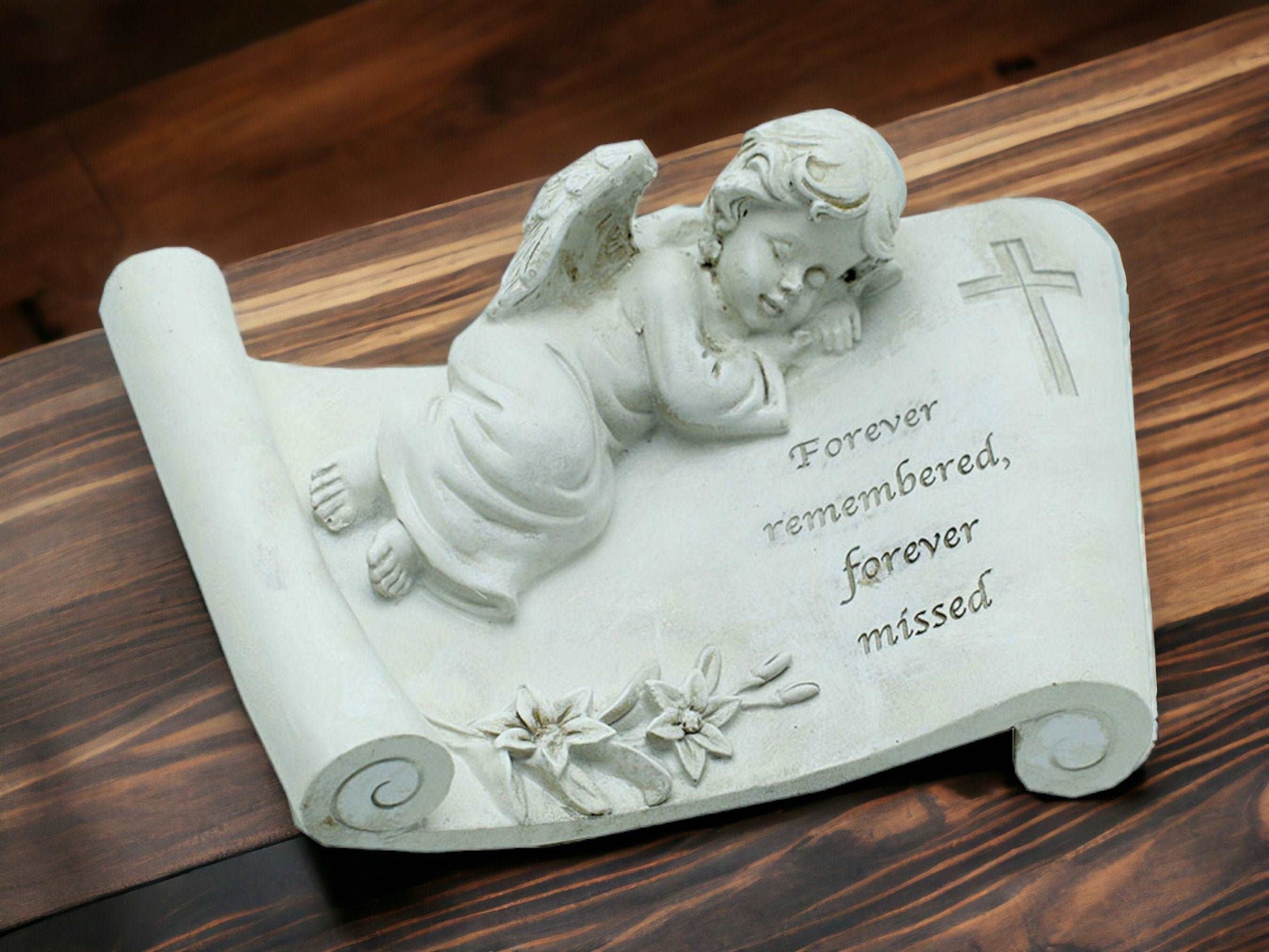 Angel Memorial Resin Stone, Heartfelt Grave Tribute Plaque, Cherished Memory Keepsake, Engraved Angel Sculpture Graveside Marker-Osiris Craftworks