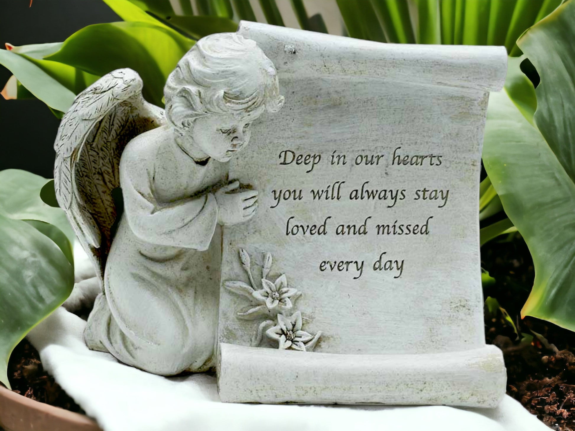 Cherubic Memorial Angel Ornament, Resin Grave Marker with Heartfelt Inscription, Serene Cemetery Decor, Thoughtful Bereavement Gift-Osiris Craftworks