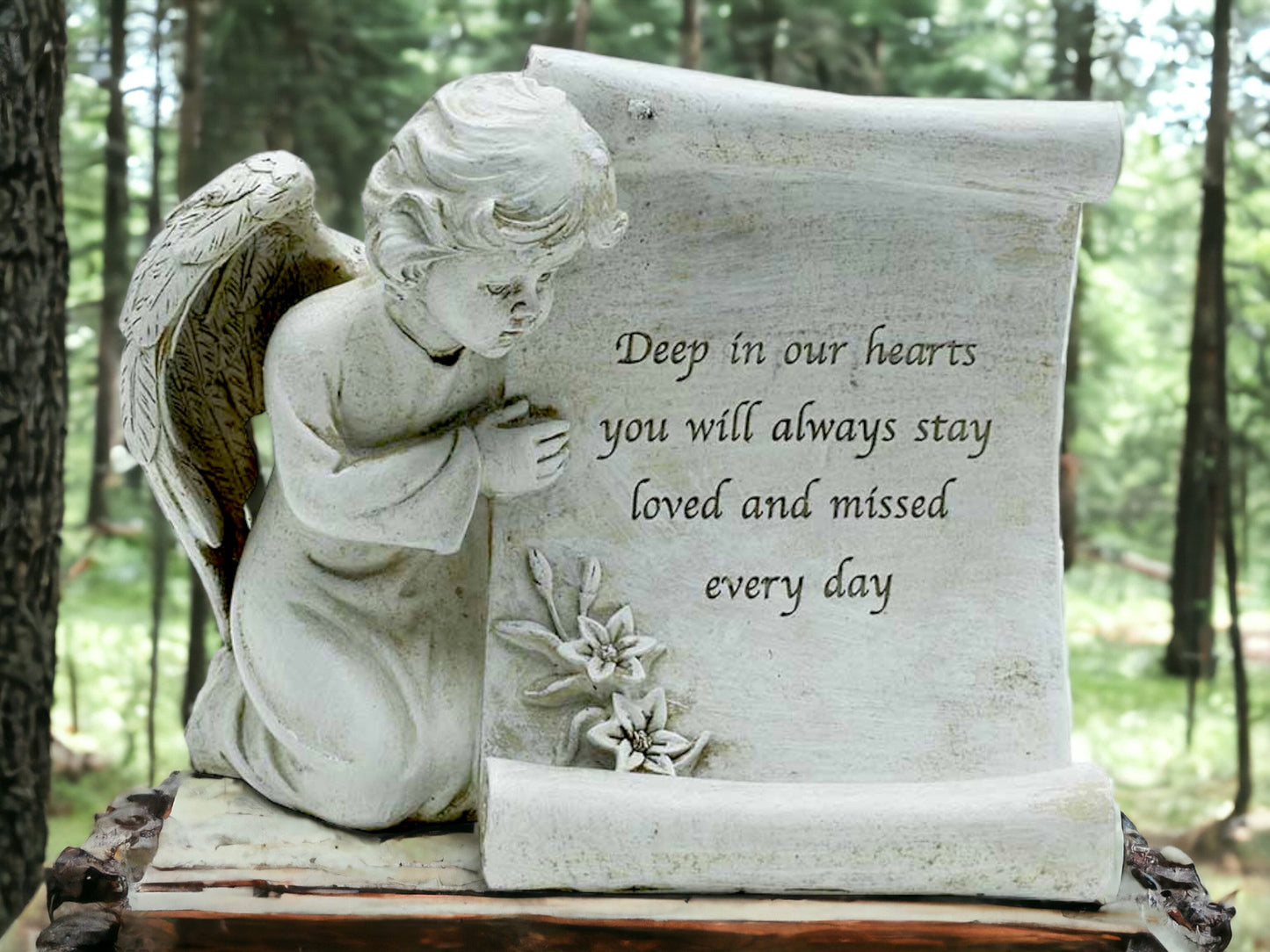 Cherubic Memorial Angel Ornament, Resin Grave Marker with Heartfelt Inscription, Serene Cemetery Decor, Thoughtful Bereavement Gift-Osiris Craftworks