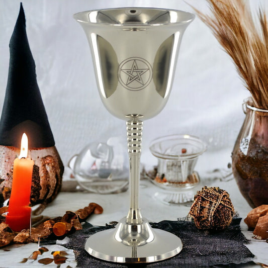 Silver Pentagram Goblet - Witchcraft Ritual Cup - Esoteric Altar Chalice - Wiccan Ceremony Vessel - Mystical Decor-Osiris Craftworks