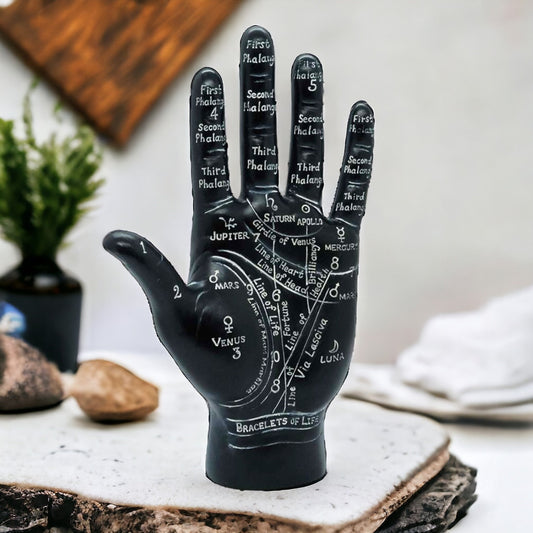 Handstatue aus Handlesen, Astrologische Wahrsageanleitung, Mystisches Chiromantie-Dekor, Okkultes spirituelles Geschenk, Sternzeichen Esoterische Kunst Wahrsagerei