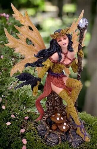 Autumn Enchantress Fairy with Raven Companion Figurine, Mystical Forest Decor, Sorceress Statue, Unique Fantasy Art, Gothic Home Accent-Osiris Craftworks