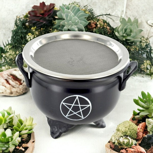 Mystical Pentagram Cauldron Burner, Enchanting Metal Incense Holder, Wiccan Ritual Altar Decor-Osiris Craftworks