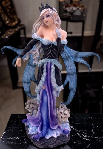 Mystic Winter Fairy with Snow Foxes Figurine, Enchanted Forest Sorceress, Fantasy Home Decor, Mystical Faerie Statue, Enthralling Sculpture-Osiris Craftworks