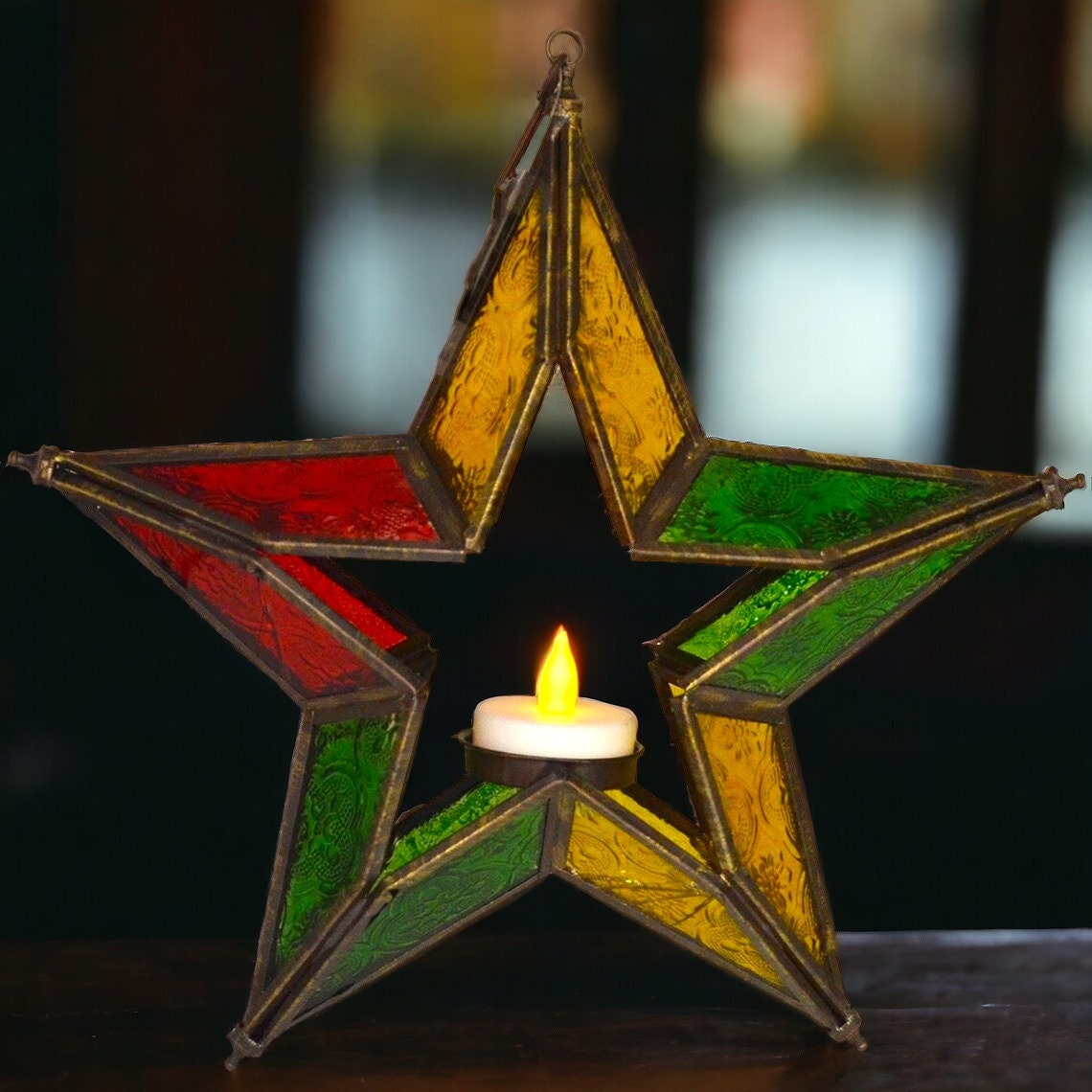 Moroccan Star Lantern - Decorative Iron Tea Light Holder, Vibrant Hanging Garden Accent, Artisan Crafted Candle Starlight, Home Decor-Osiris Craftworks