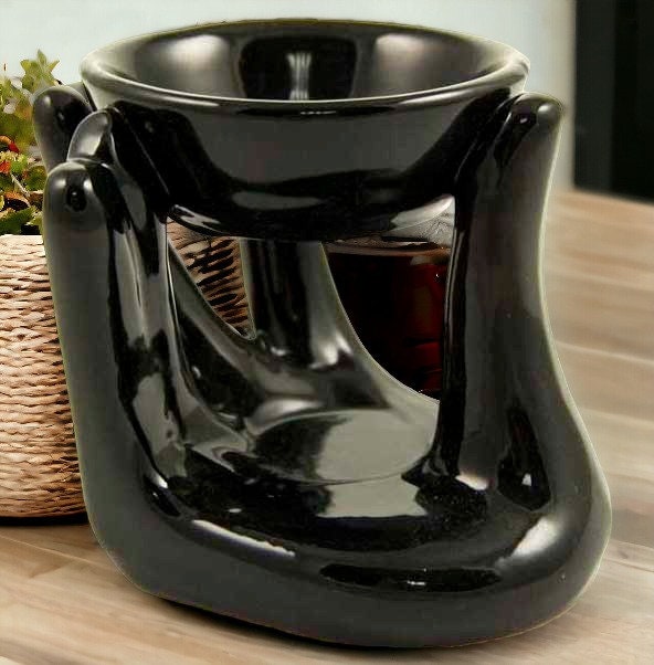 Glossy Black Ceramic Oil Burner - Elegant Aromatherapy Diffuser, Essential Oil Holder, Home Fragrance Accessory, Modern Decor Piece