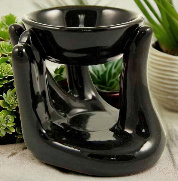 Glossy Black Ceramic Oil Burner - Elegant Aromatherapy Diffuser, Essential Oil Holder, Home Fragrance Accessory, Modern Decor Piece