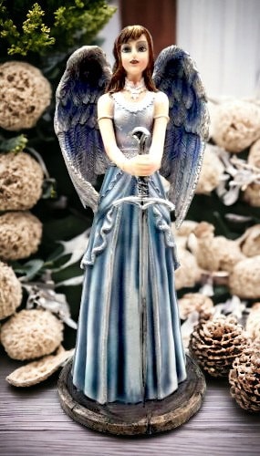 Guardian Angel Warrior Statue with Sword, Celestial Protector Sculpture, Elegant Seraph with Dark Wings, Spiritual Decor, Mystical Art Piece-Osiris Craftworks