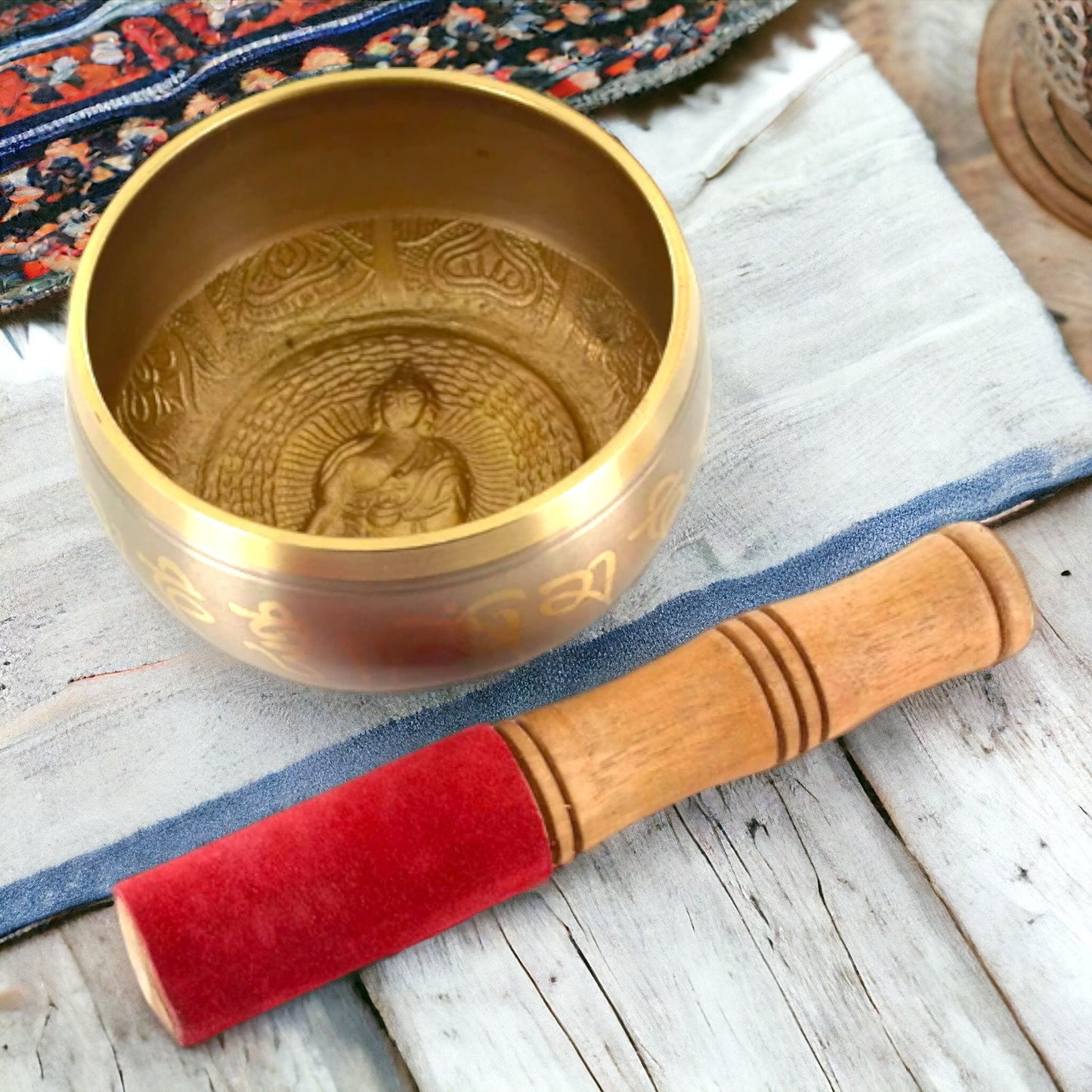 Embossed Buddha Singing Bowl | Handcrafted Metal Meditation Bowl with Striker | Artisanal Sound Healing Instrument Zen Decor Spiritual Gift